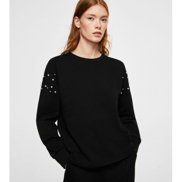 Mango Casual Black Message Sweatshirt w/Pearls XS - Picture 5 of 8